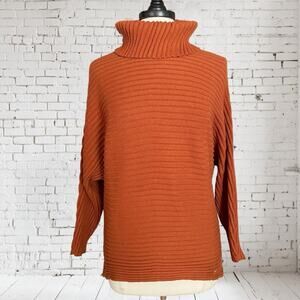 T Tahari 90ties Rib Knit Sweater Sz L Turtleneck Aged Bronze with Dolman Sleeves